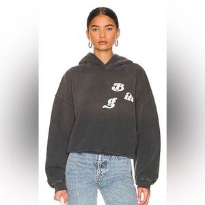 Anine Bing Alec Vintage Graphic Organic Cotton Hoodie. Washed Black. Size Large.